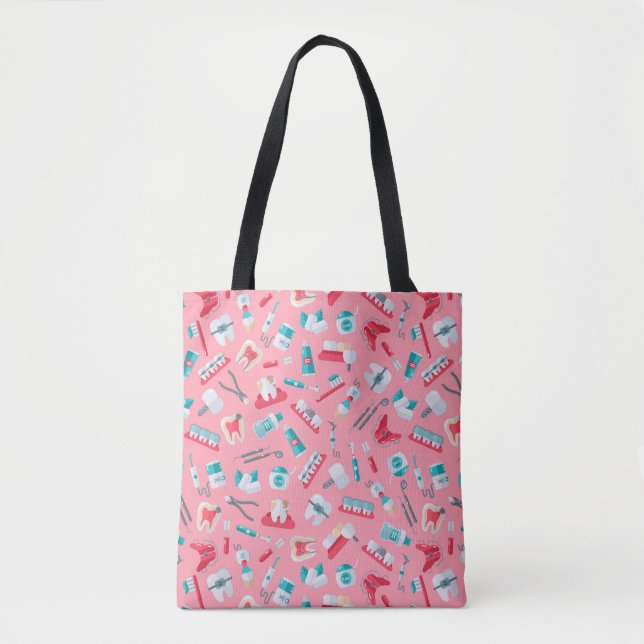 Pink Dental Pattern Tote Bag (Front)