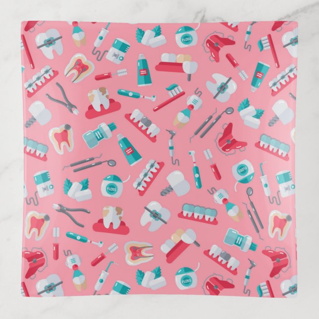Pink Dental Pattern Trinket Tray (Front)