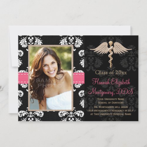 Pink Dental School Graduation Announcements Invite