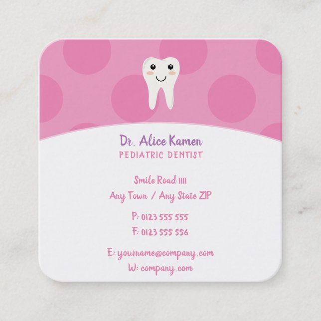 Pink Dentist for kids | Pediatric Dentist Appointment Card (Front)