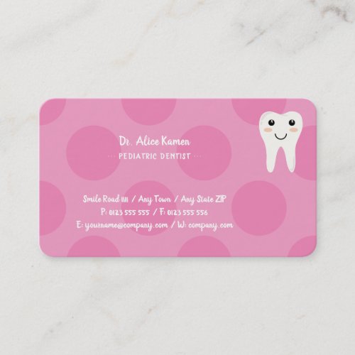 Pink Dentist for kids  Pediatric Dentist Appointment Card