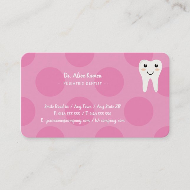 Pink Dentist for kids | Pediatric Dentist Appointment Card (Front)
