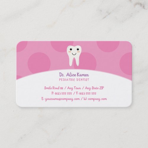 Pink Dentist for kids  Pediatric Dentist Appointment Card