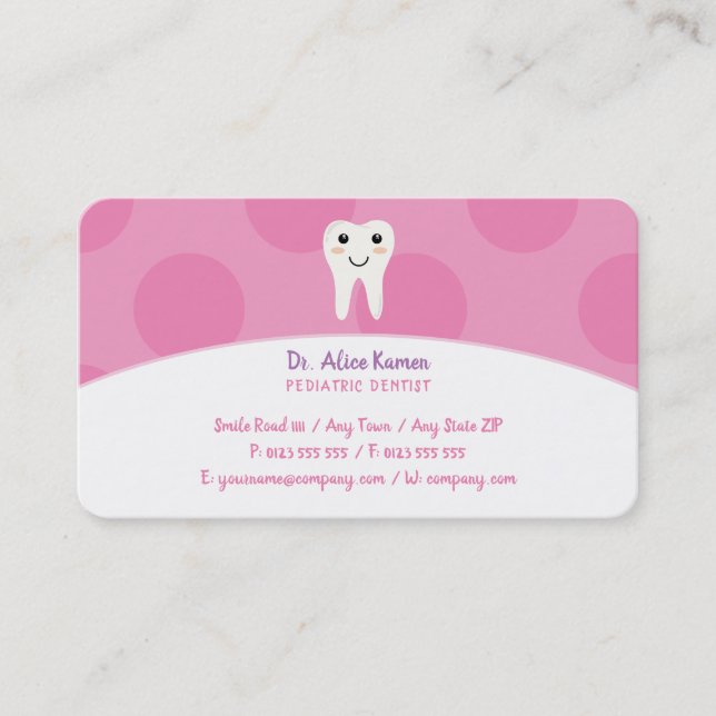 Pink Dentist for kids | Pediatric Dentist Appointment Card (Front)