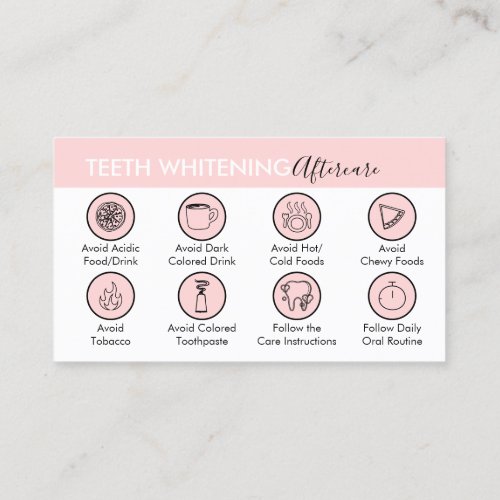 Pink Dentist Teeth Whitening Aftercare Business Card