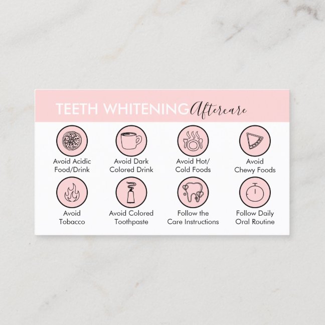 Pink Dentist Teeth Whitening Aftercare Business Card