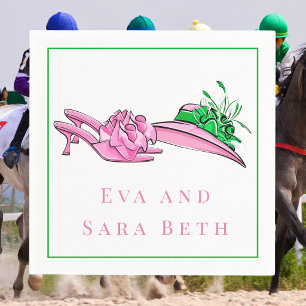 Pink Derby Hat & Heels / Personalized Names Party Napkins