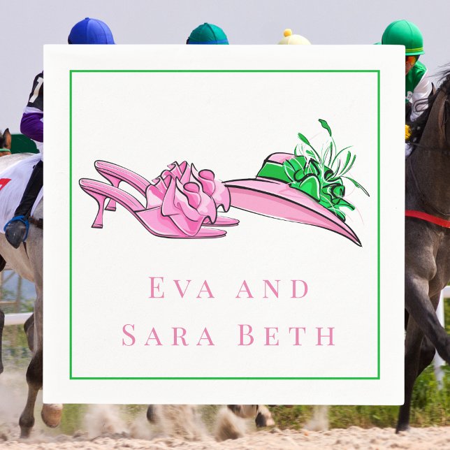 Pink Derby Hat & Heels / Personalized Names Party Napkins (Creator Uploaded)