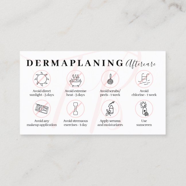 Pink Dermaplaning Aftercare Post Instructions Business Card