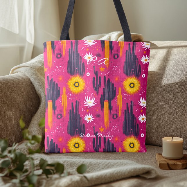 Pink Desert Floral Pattern – Bold Botanical Cactus Tote Bag (Creator Uploaded)