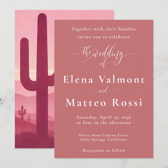 Pink Desert Sunset Wedding Invite – Boho Southwest (Front/Back)