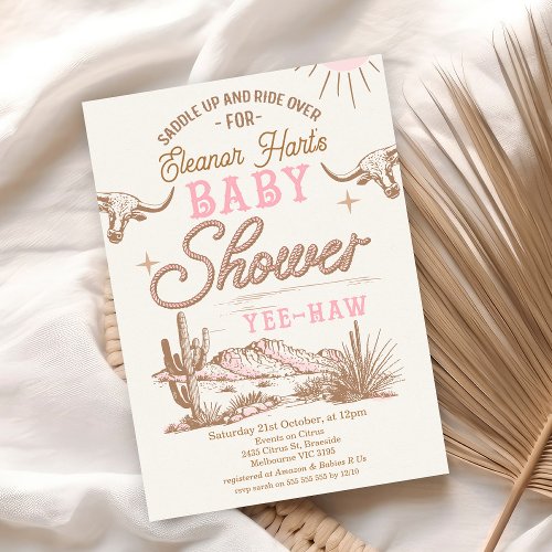 Pink Desert Wild West Western Girls Baby Shower Invitation