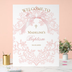 pink design Baptism welcome Acrylic Sign