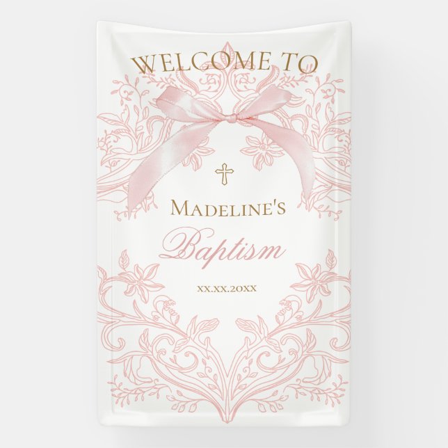 pink design Baptism welcome Banner (Vertical)