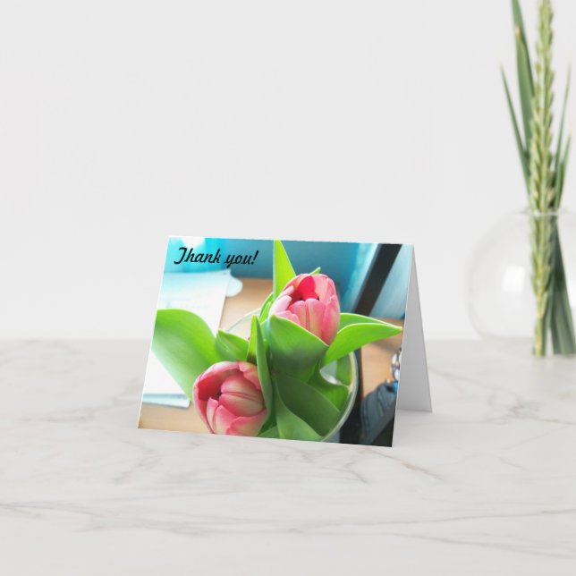 Pink Desktop tulips on a folded thank you card (Front)