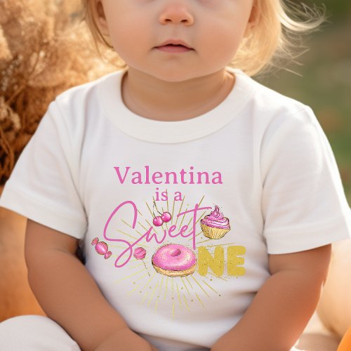 Pink Desserts Sweet One Girls 1st Birthday Outfit Toddler T_shirt