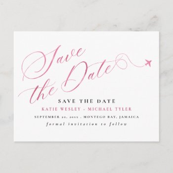 Pink Destination Wedding Save The Date Announcement Postcard by fancypaperie at Zazzle