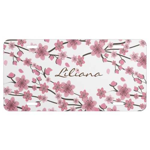 Pink Detailed Cherry Blossom Tree License Plate