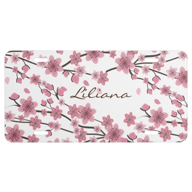 Pink Detailed Cherry Blossom Tree License Plate (Front)