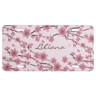 Pink Detailed Cherry Blossom Tree License Plate