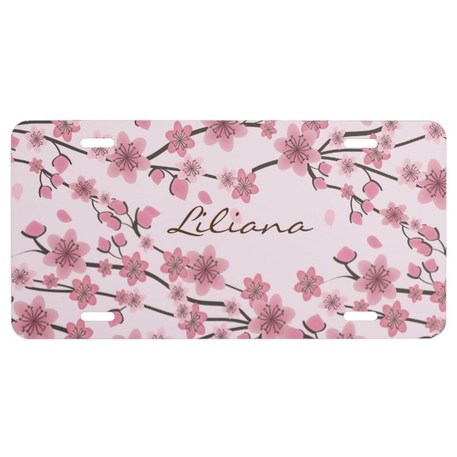 Pink Detailed Cherry Blossom Tree    License Plate (Front)