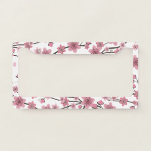 Pink Detailed Cherry Blossom Tree License Plate Frame
