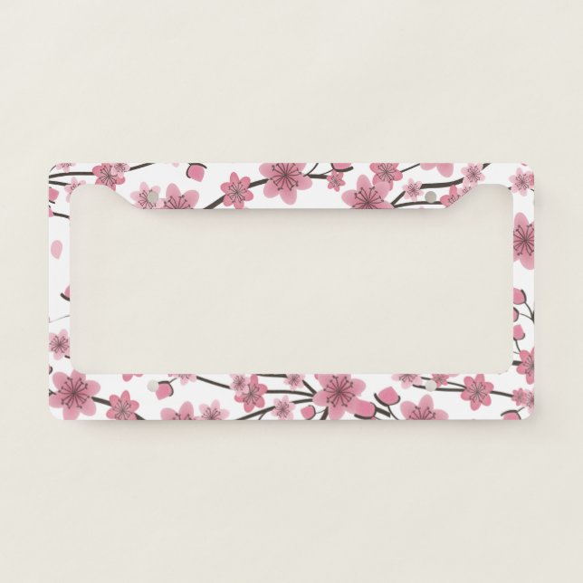 Pink Detailed Cherry Blossom Tree License Plate Frame (Front)