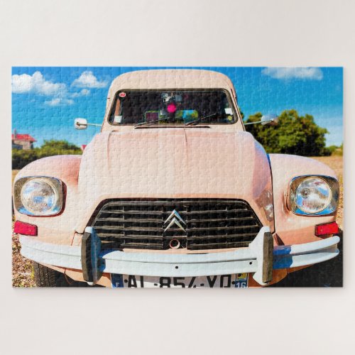 Pink Deux Chevaux vintage french car Jigsaw Puzzle