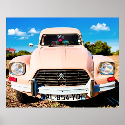 Pink Deux Chevaux vintage french car Poster
