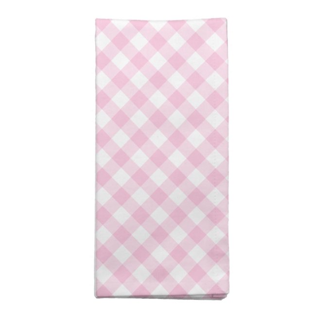 Pink Diagonal Gingham Plaid Pattern Cloth Napkin (Folded)