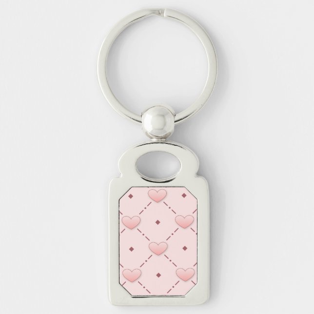 Pink diagonal pattern pink candy hearts keychain (Front)