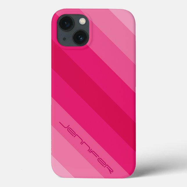 Pink Diagonal Stripe Modern, Name,  Case-Mate iPhone Case (Back)