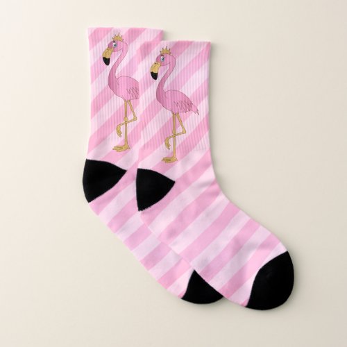 Pink Diagonal Stripe Pattern with Flamingo Socks