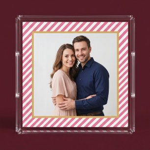 Pink Diagonal Stripe Photo Frame Acrylic Tray