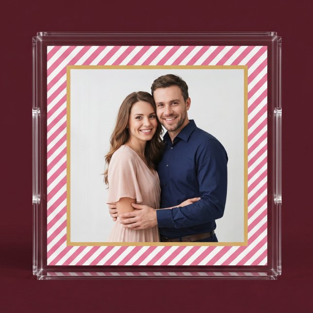 Pink Diagonal Stripe Photo Frame Acrylic Tray (Creator Uploaded)