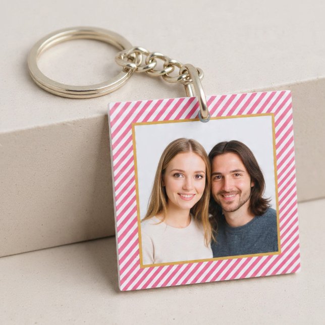 Pink Diagonal Stripe Photo Frame Keychain (Creator Uploaded)