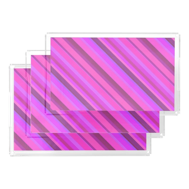 Pink diagonal stripes acrylic tray (Set)