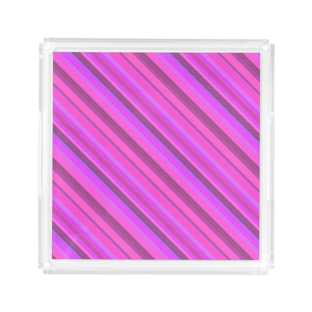 Pink diagonal stripes acrylic tray (Front)