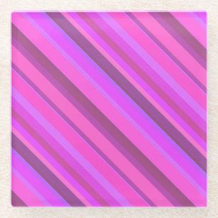Pink diagonal stripes glass coaster