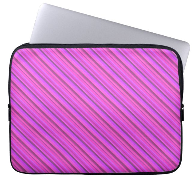 Pink diagonal stripes laptop sleeve (Front)