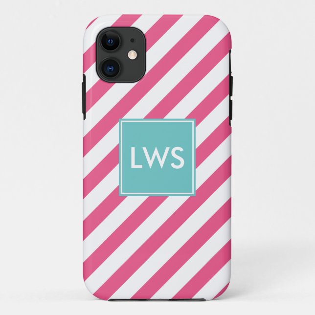 Pink Diagonal Stripes Monogram Case-Mate iPhone Case (Back)