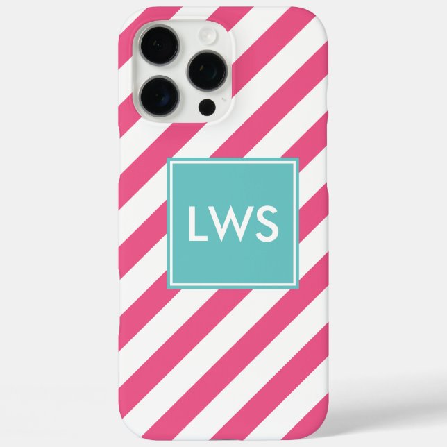 Pink Diagonal Stripes Monogram Case-Mate iPhone Case (Back)