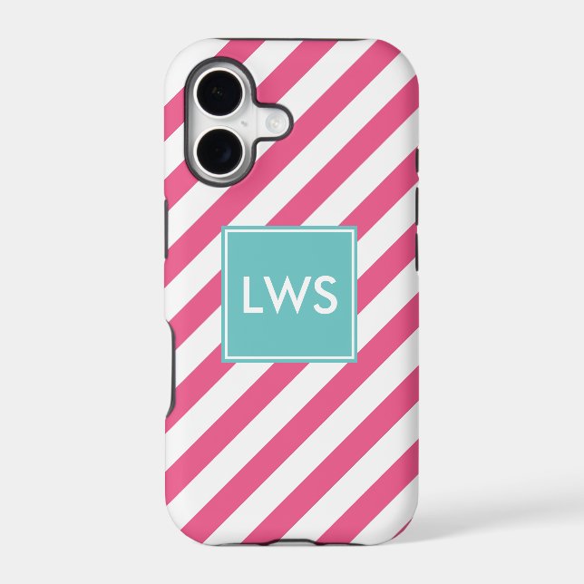 Pink Diagonal Stripes Monogram Iphone Case (Back)