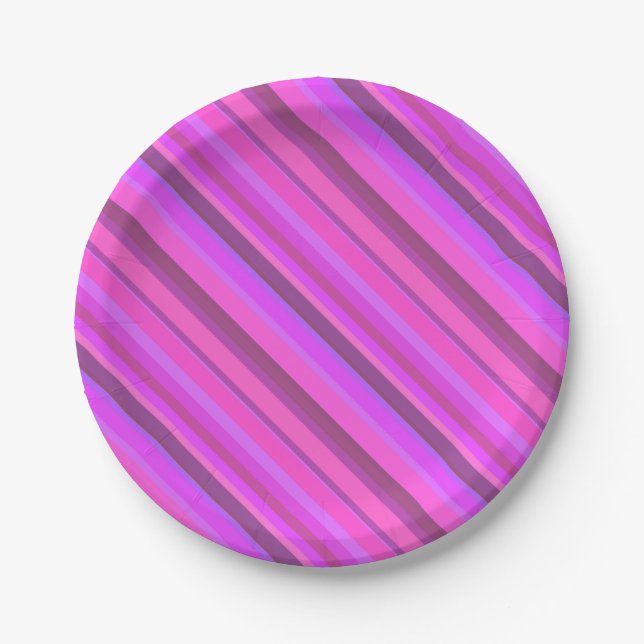Pink diagonal stripes paper plates (Front)