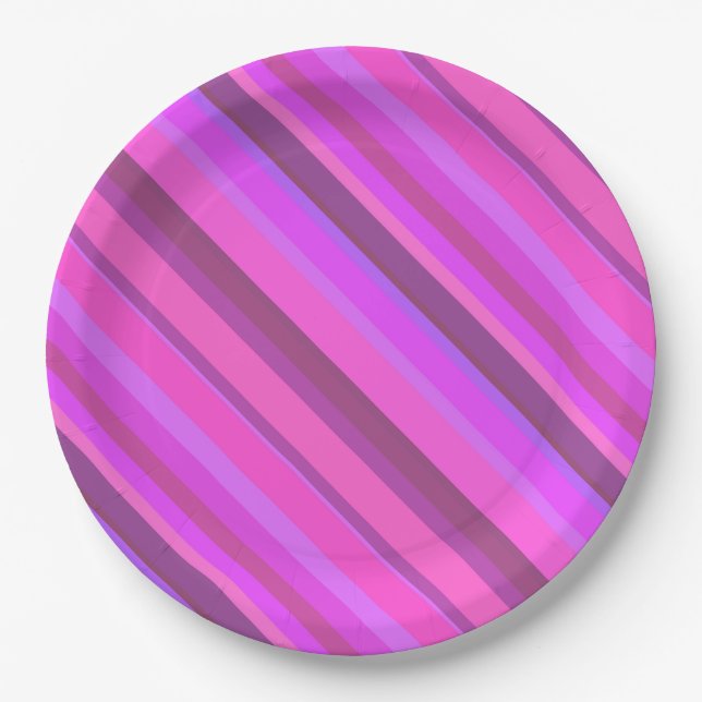 Pink diagonal stripes paper plates (Front)