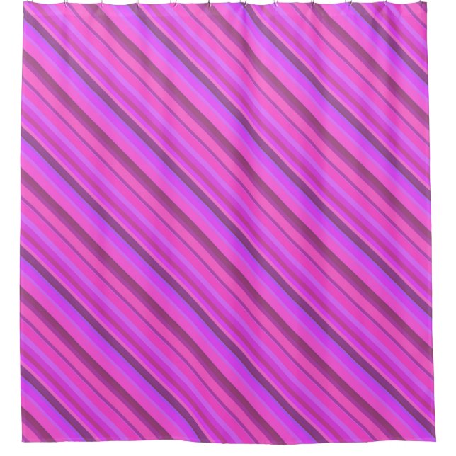 Pink diagonal stripes shower curtain (Front)