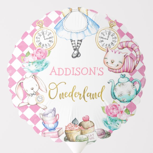 Pink Diamond Alice in Onederland First Birthday  Balloon (Front)