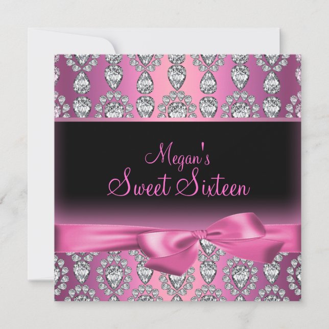 Pink Diamond & Bow Sweet Sixteen Invitation (Front)
