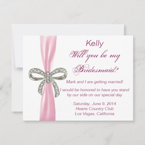 Pink Diamond Bow Wedding Bridesmaid Card