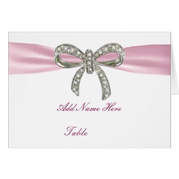 Pink Diamond Bow Wedding Table Place Card by atteestude at Zazzle
